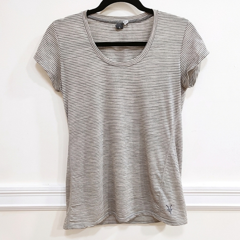 Ibex Merino Wool Gray Striped Short Sleeve Tee